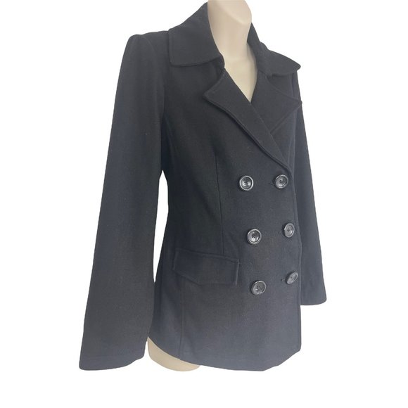 Size Medium BLACK WOOL-BLEND MOTHERHOOD MATERNITY COAT Peacoat Jacket Winter - Picture 5 of 11